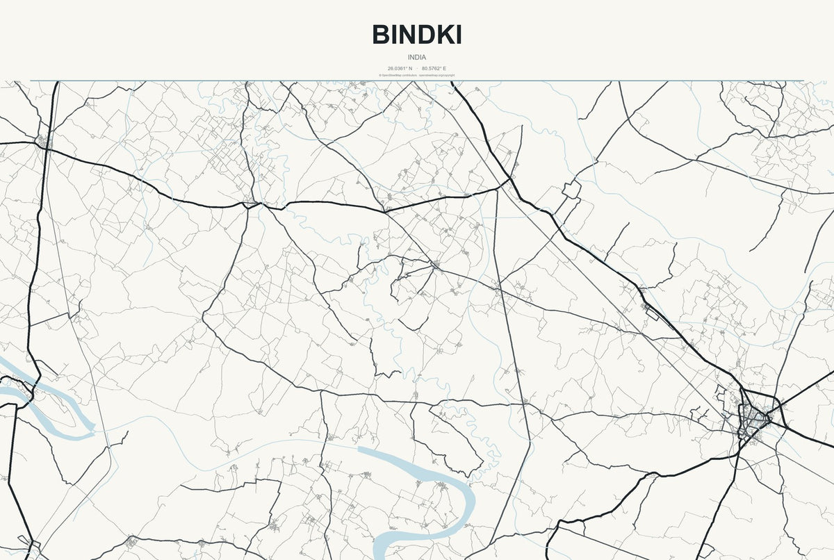 Bindki, India City Map Aluminum Sign in Headline Atlas style