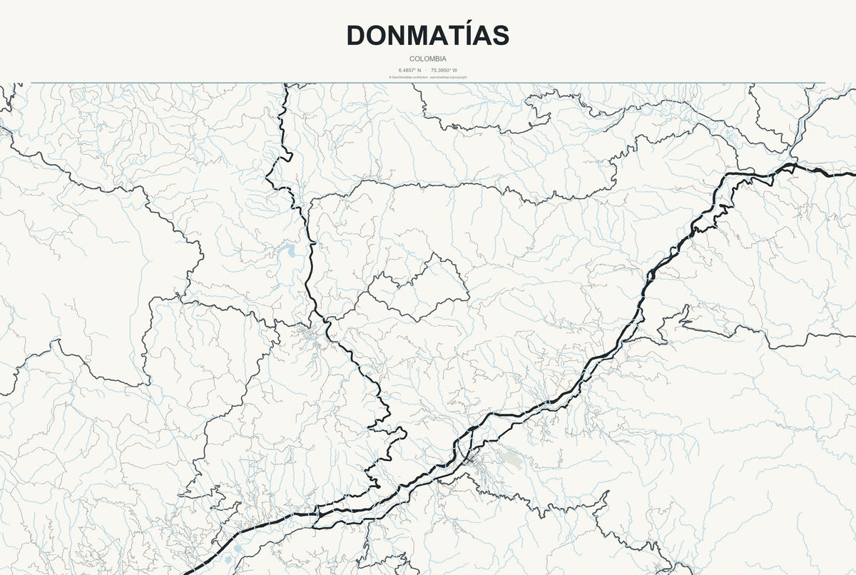 Donmatías, Colombia City Map Aluminum Sign in Headline Atlas style