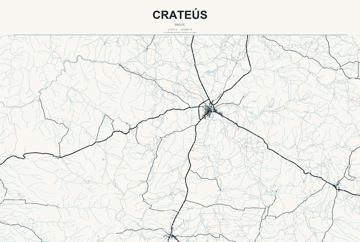 Crateús, Brazil City Map Aluminum Sign in Headline Atlas style
