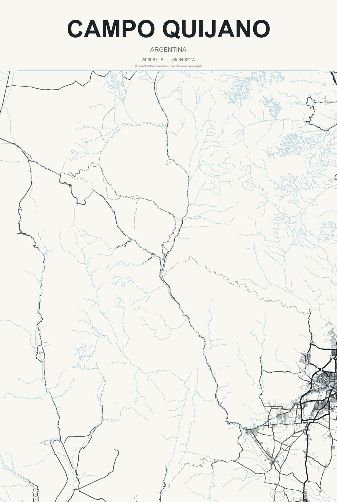 Campo Quijano, Argentina City Map Aluminum Sign in Headline Atlas style