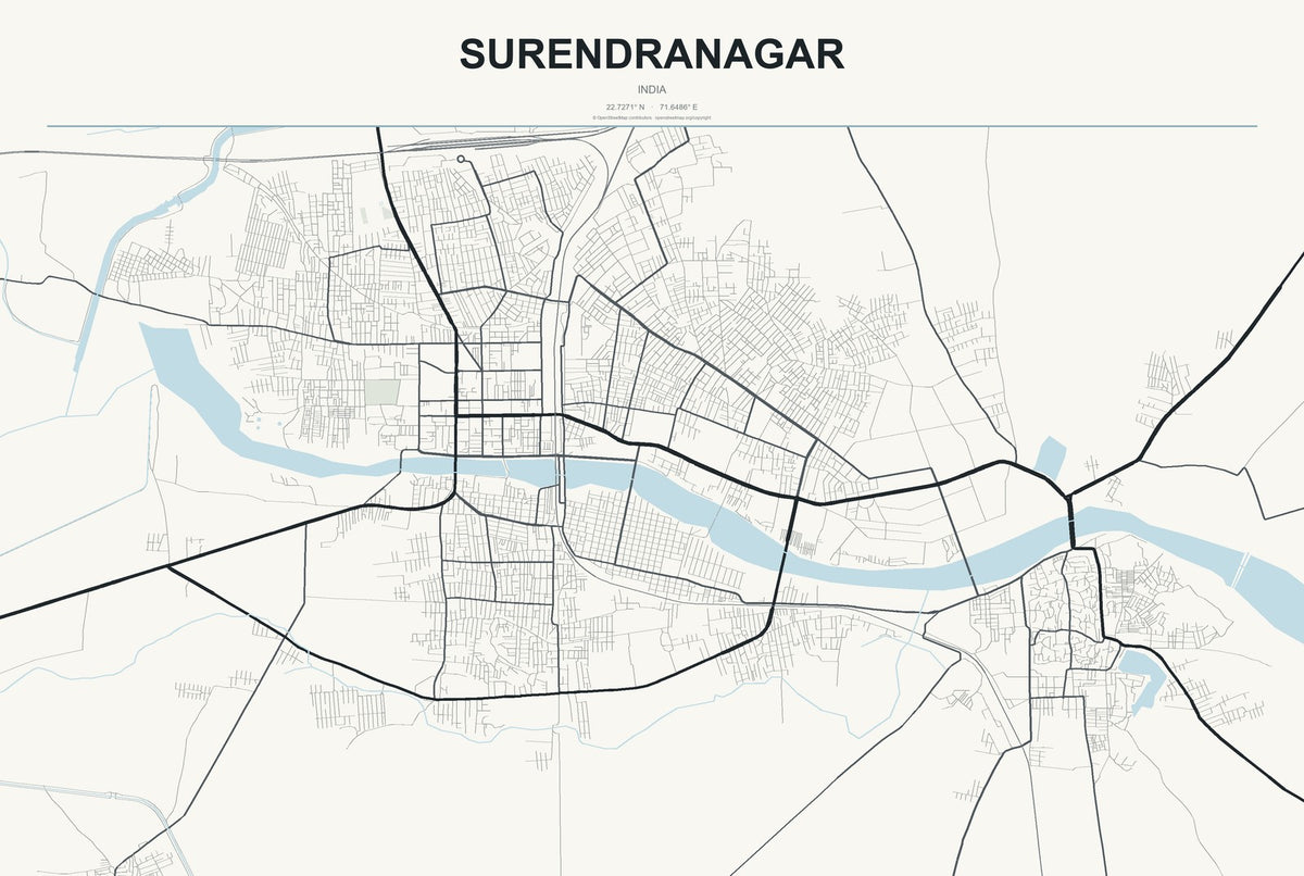 Surendranagar, India City Map Aluminum Sign in Headline Atlas style