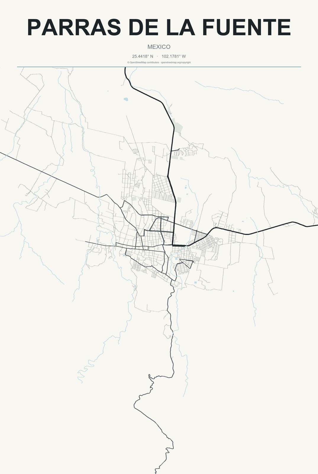 Parras de la Fuente, Mexico City Map Aluminum Sign in Headline Atlas style