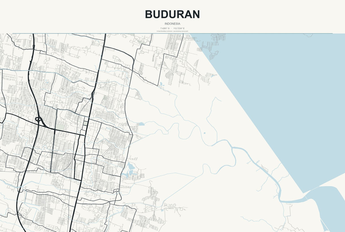 Buduran, Indonesia City Map Aluminum Sign in Headline Atlas style