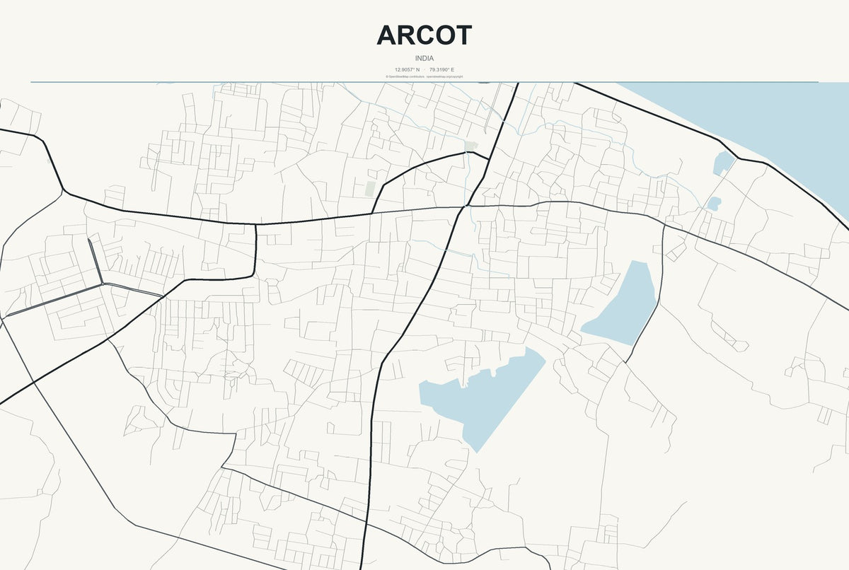 Arcot, India City Map Aluminum Sign in Headline Atlas style