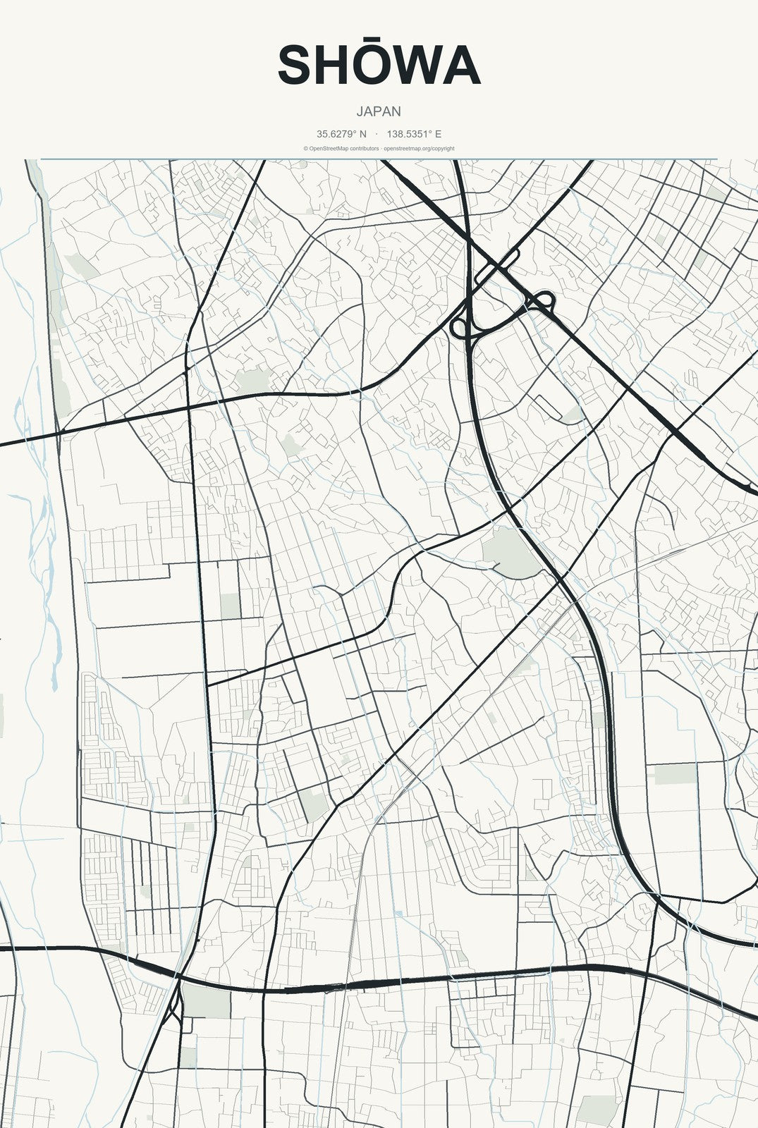 Shōwa, Japan City Map Aluminum Sign in Headline Atlas style