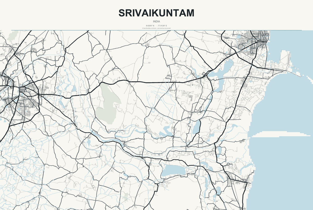 Srivaikuntam, India City Map Aluminum Sign in Headline Atlas style