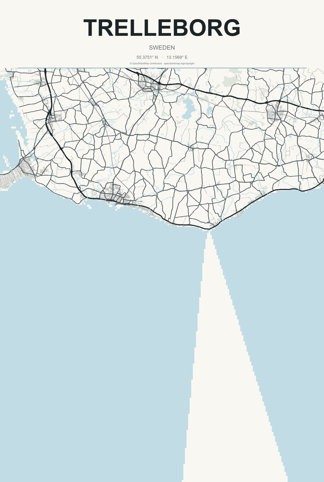 Trelleborg, Sweden City Map Aluminum Sign in Headline Atlas style