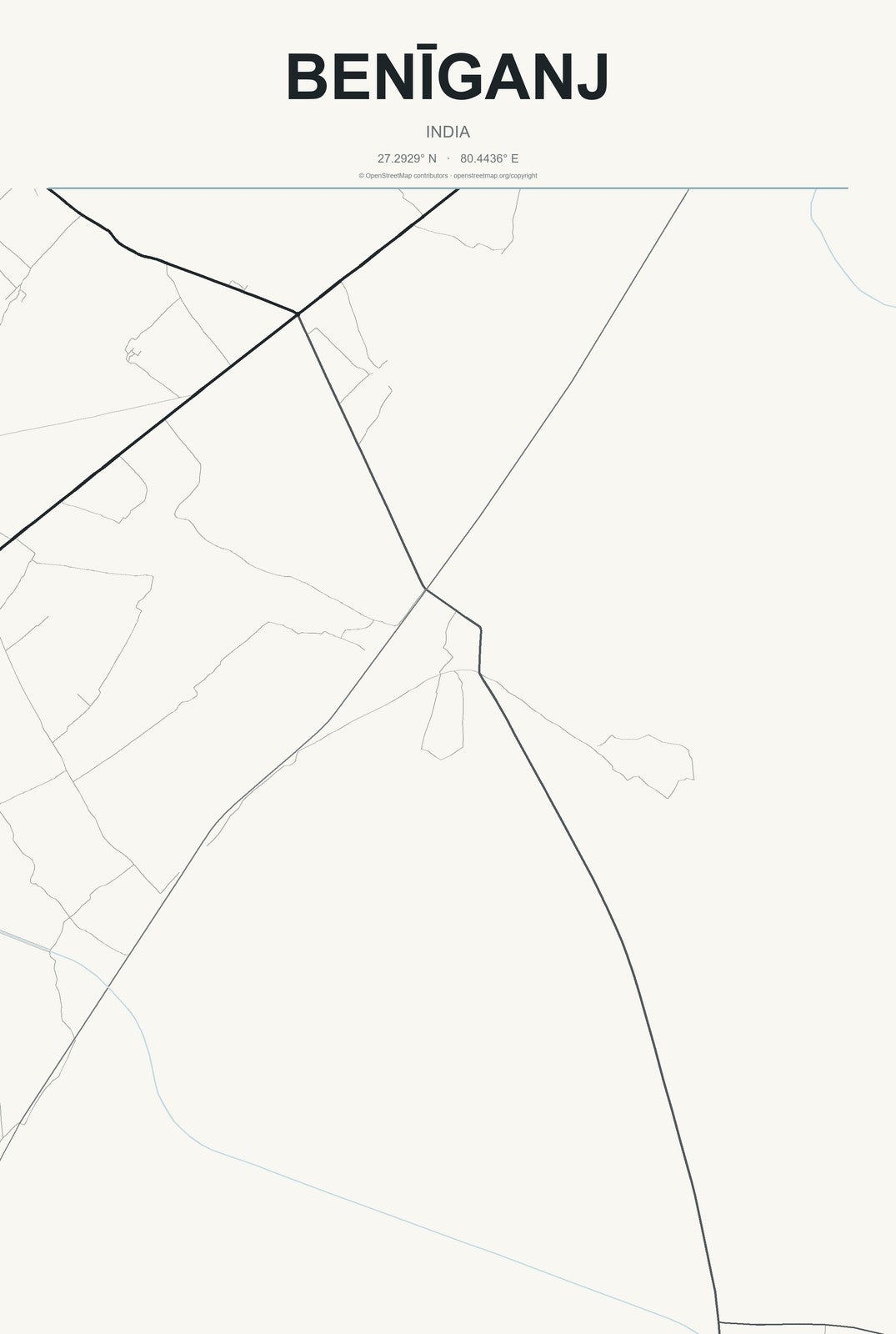 Benīganj, India City Map Aluminum Sign in Headline Atlas style