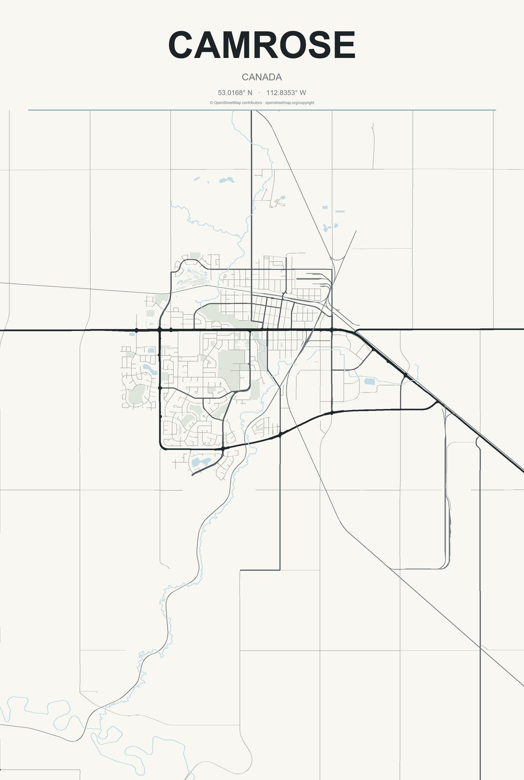 Camrose, Canada City Map Aluminum Sign in Headline Atlas style