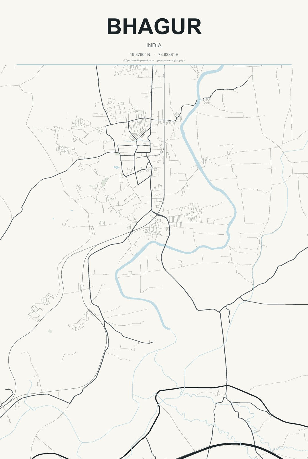 Bhagur, India City Map Aluminum Sign in Headline Atlas style