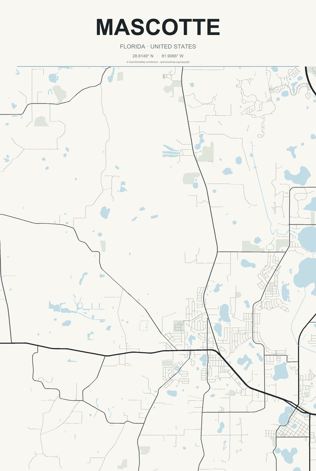 Mascotte, Florida City Map Aluminum Sign in Headline Atlas style