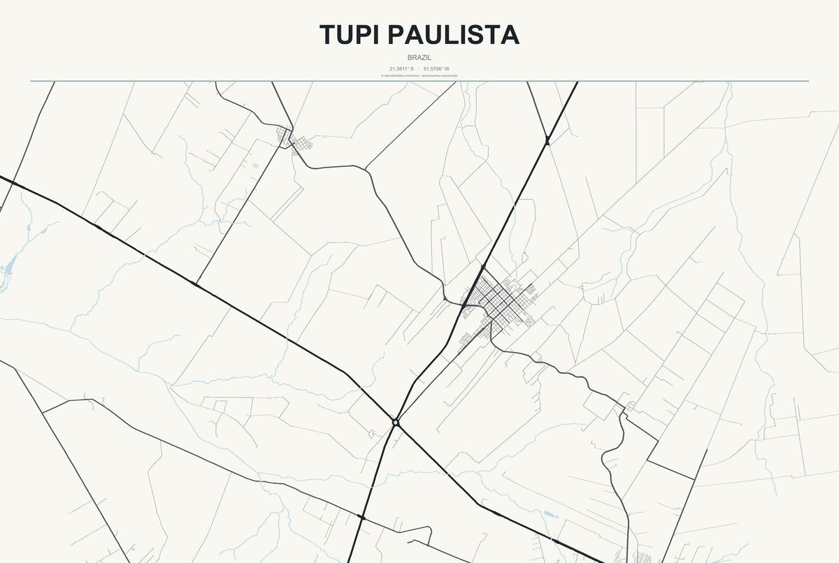 Tupi Paulista, Brazil City Map Aluminum Sign in Headline Atlas style