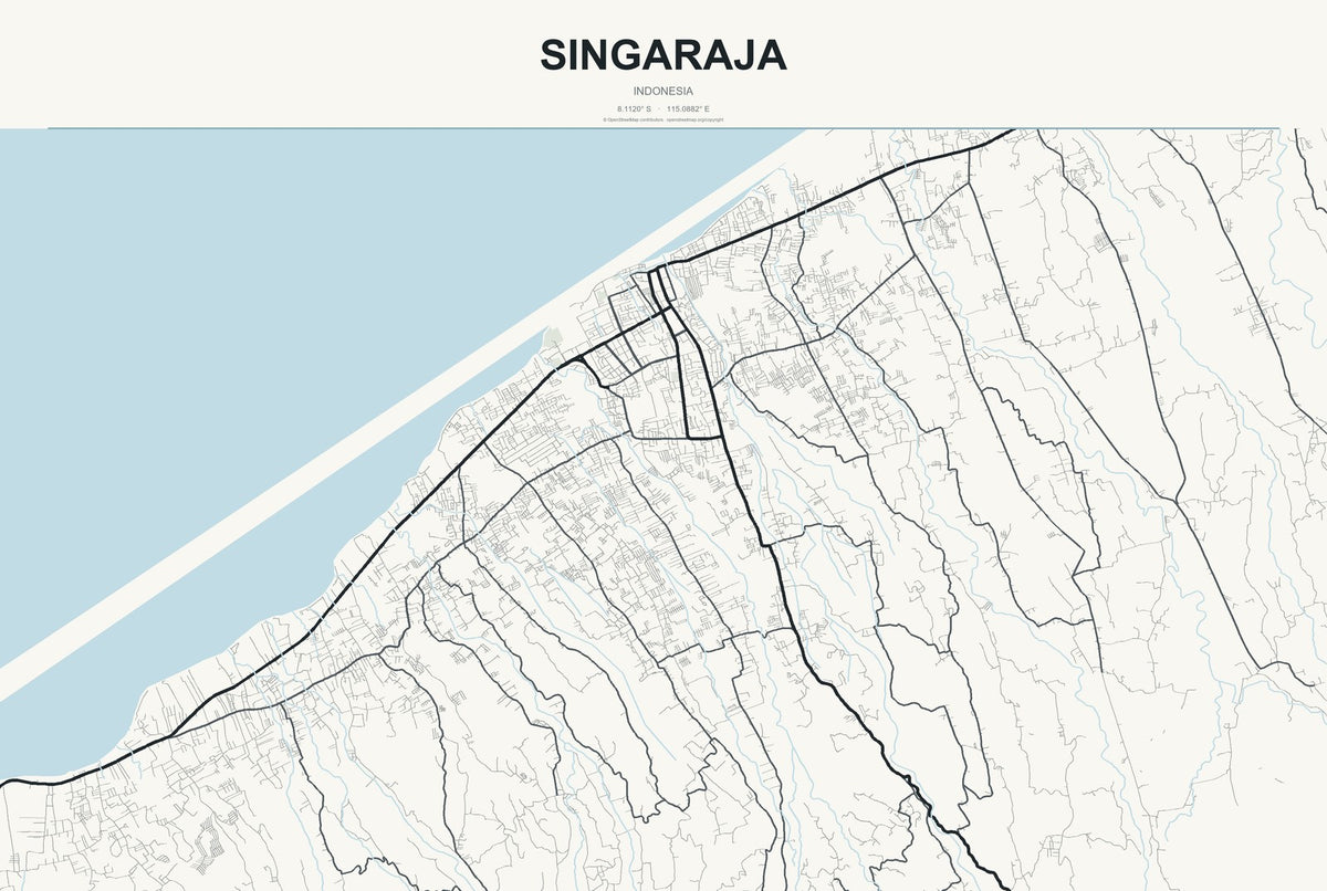 Singaraja, Indonesia City Map Aluminum Sign in Headline Atlas style