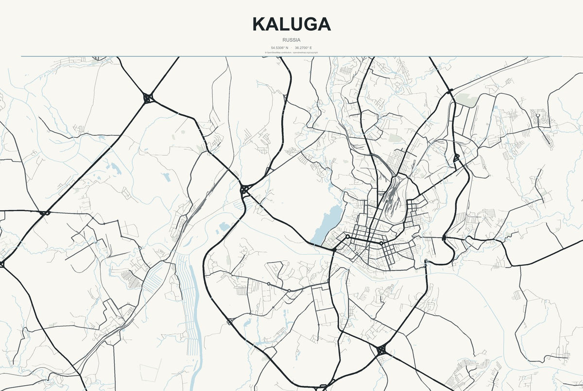 Kaluga, Russia City Map Aluminum Sign in Headline Atlas style