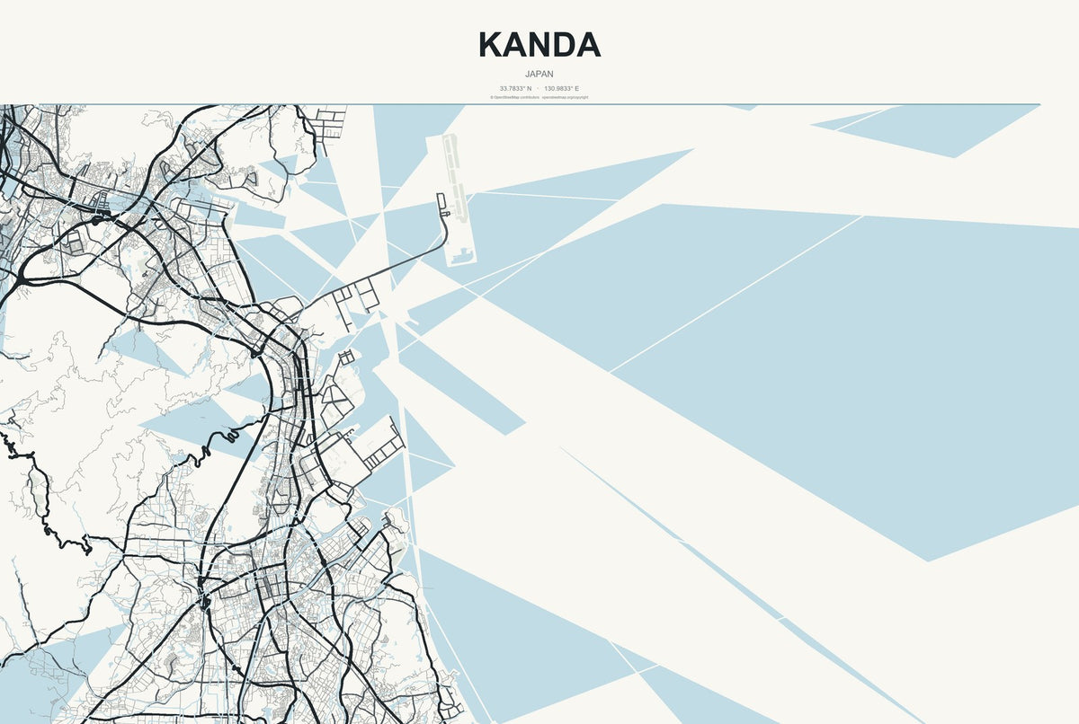 Kanda, Japan City Map Aluminum Sign in Headline Atlas style