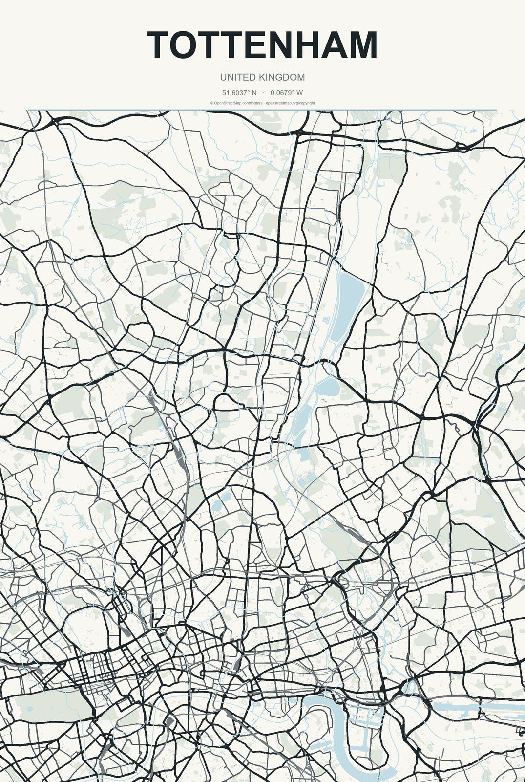 Tottenham, United Kingdom City Map Aluminum Sign in Headline Atlas style