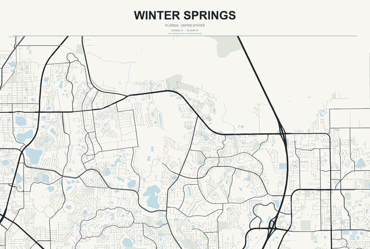 Winter Springs, Florida City Map Aluminum Sign in Headline Atlas style