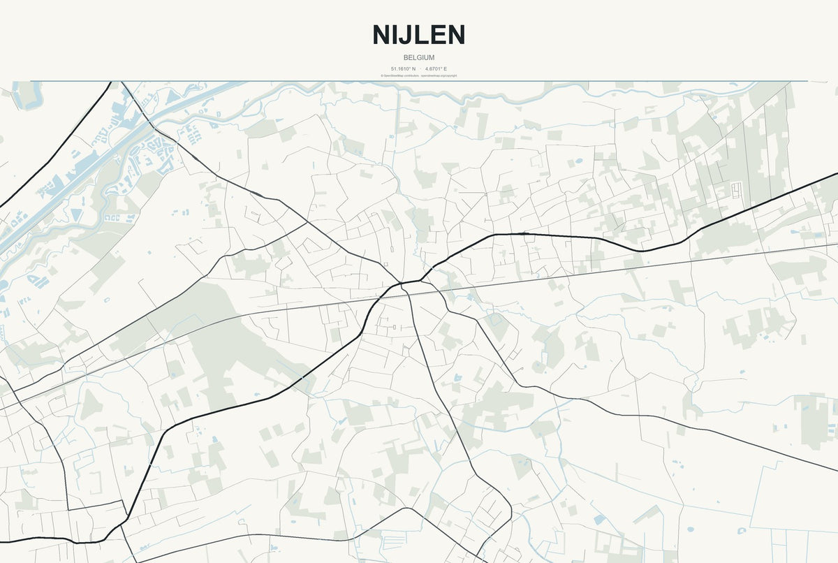 Nijlen, Belgium City Map Aluminum Sign in Headline Atlas style