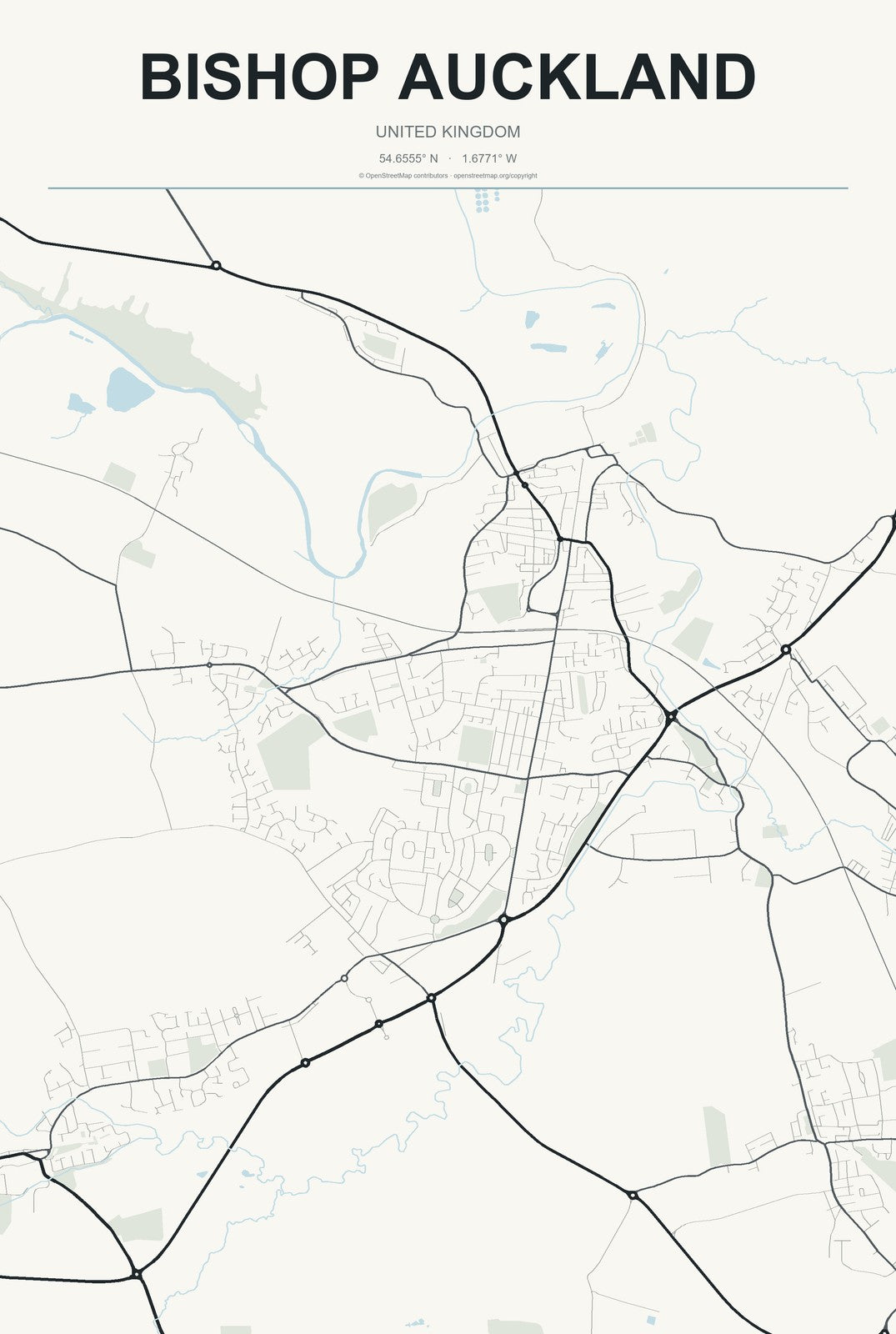 Bishop Auckland, United Kingdom City Map Aluminum Sign in Headline Atlas style