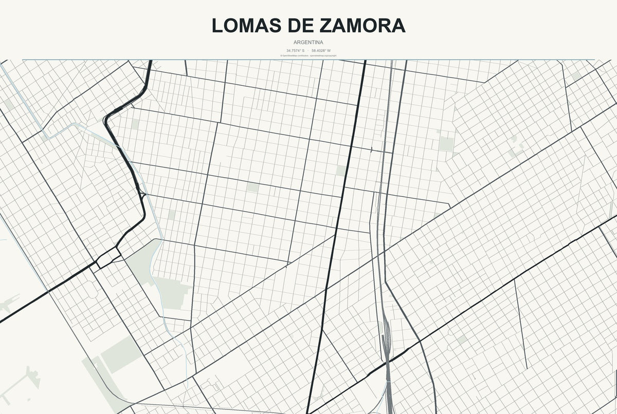 Lomas de Zamora, Argentina City Map Aluminum Sign in Headline Atlas style