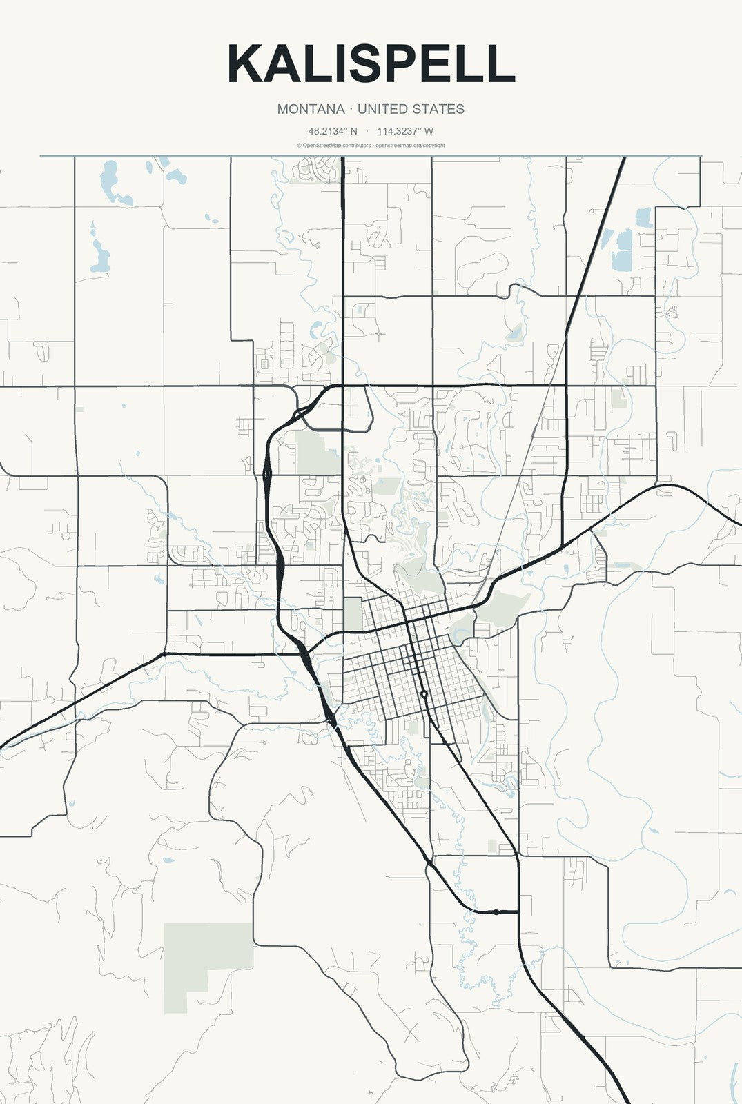 Kalispell, Montana City Map Aluminum Sign in Headline Atlas style