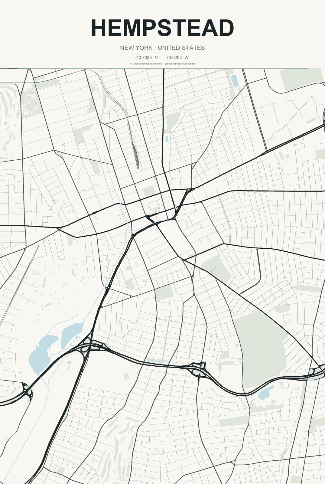 Hempstead, New York City Map Aluminum Sign in Headline Atlas style