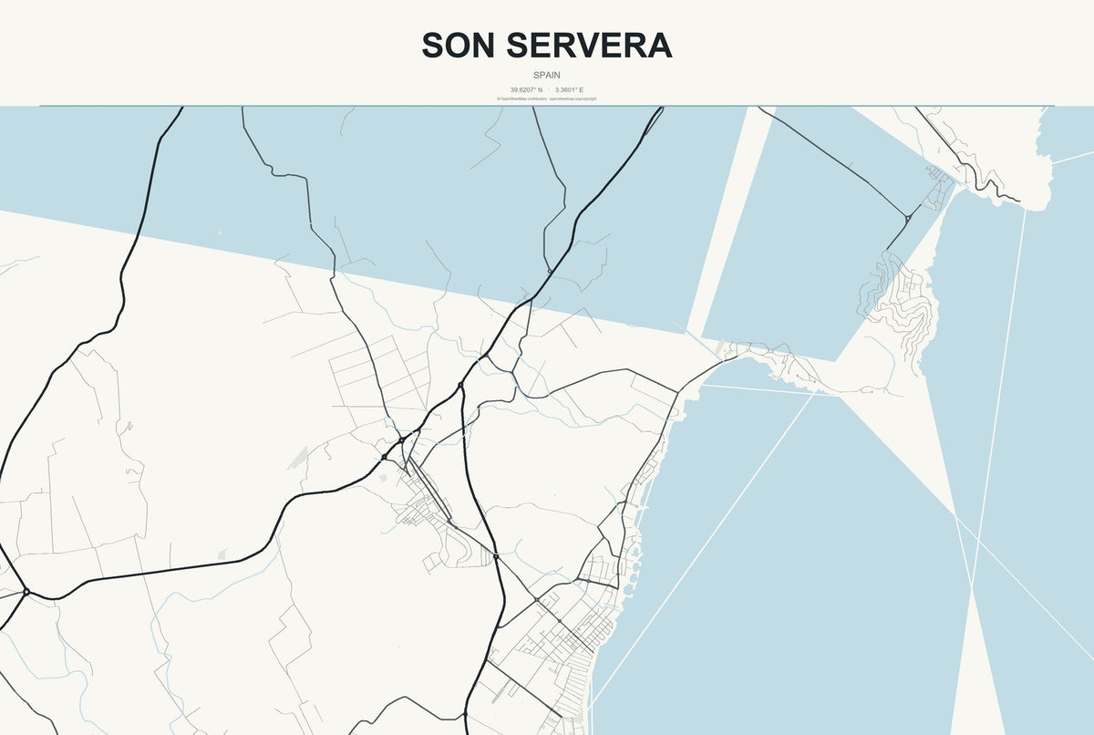 Son Servera, Spain City Map Aluminum Sign in Headline Atlas style
