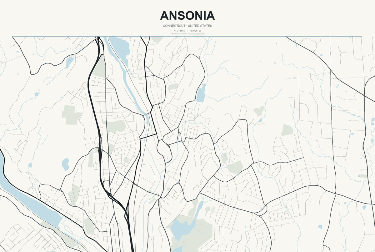 Ansonia, Connecticut City Map Aluminum Sign in Headline Atlas style