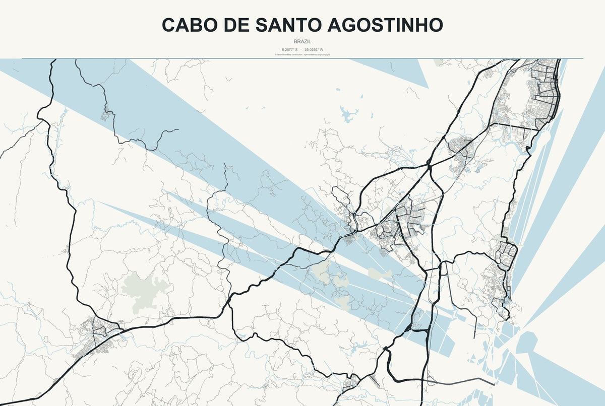 Cabo de Santo Agostinho, Brazil City Map Aluminum Sign in Headline Atlas style