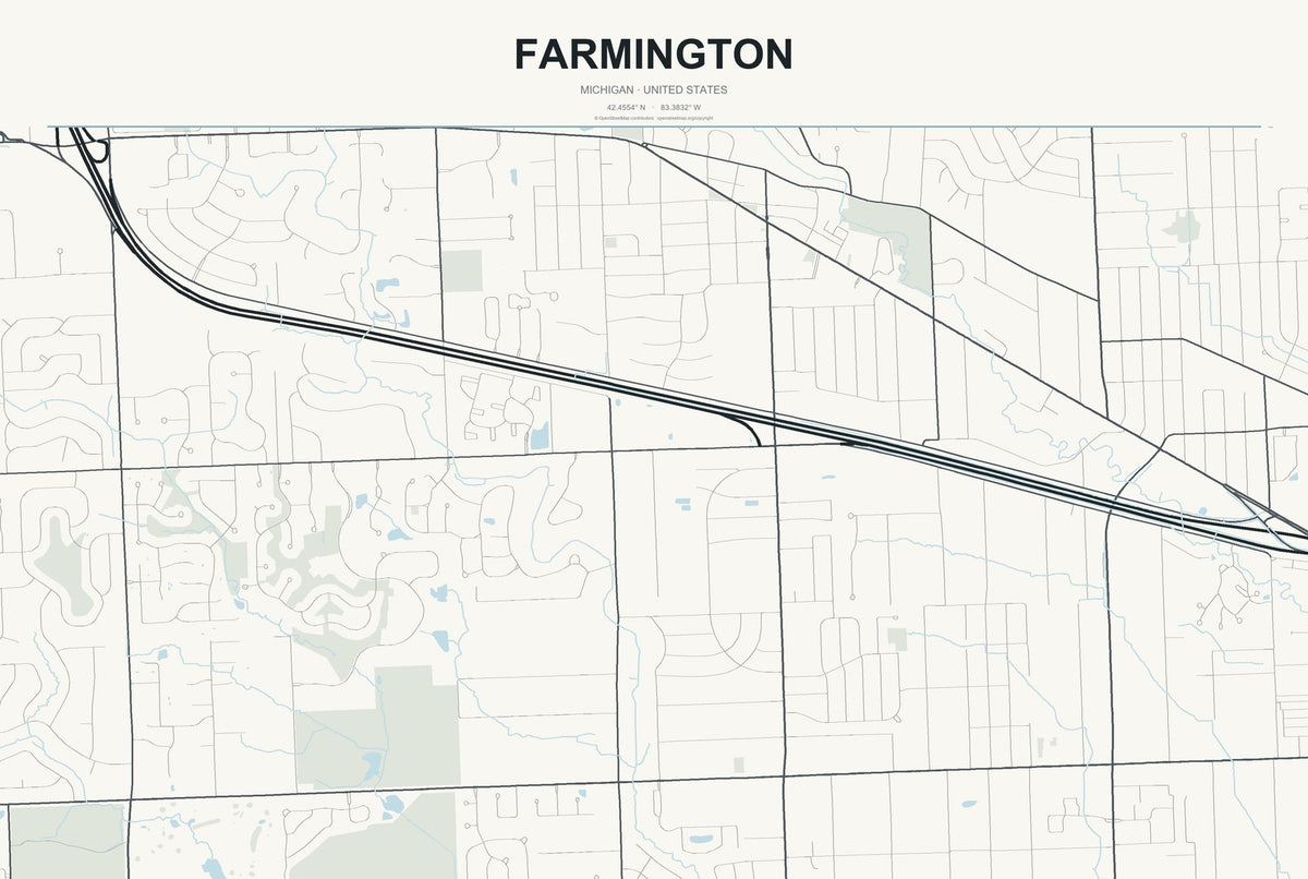 Farmington, Michigan City Map Aluminum Sign in Headline Atlas style
