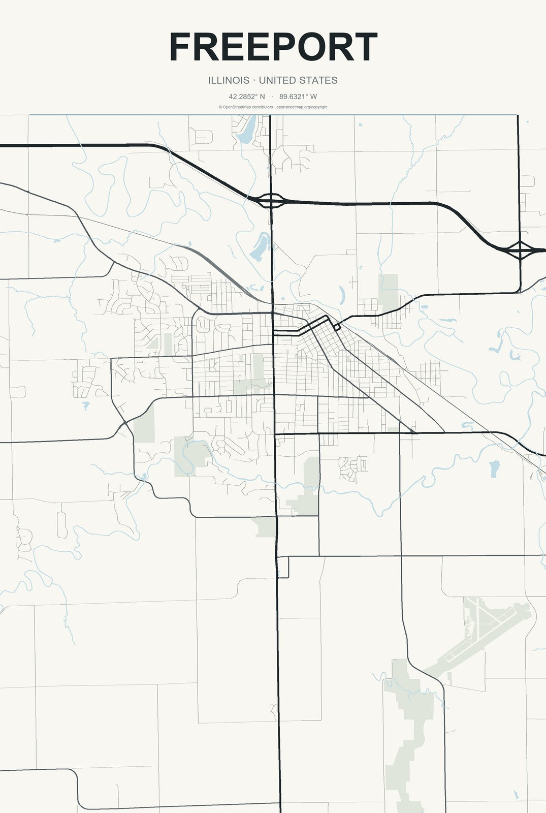 Freeport, Illinois City Map Aluminum Sign in Headline Atlas style