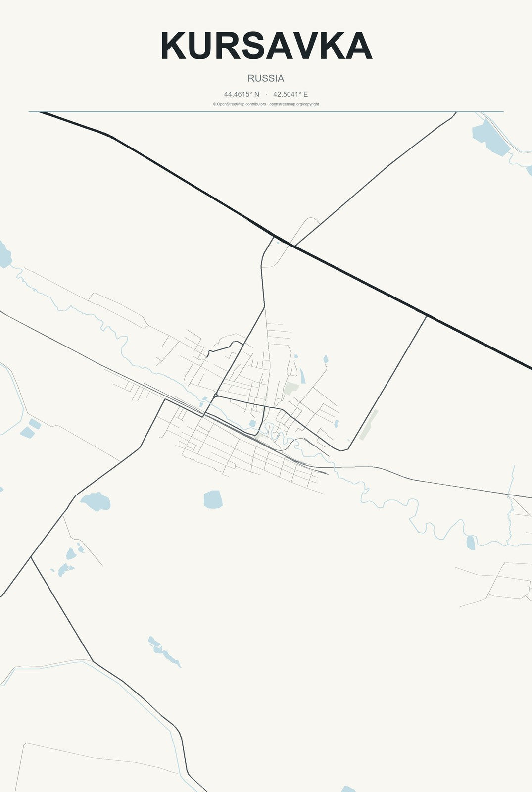 Kursavka, Russia City Map Aluminum Sign in Headline Atlas style