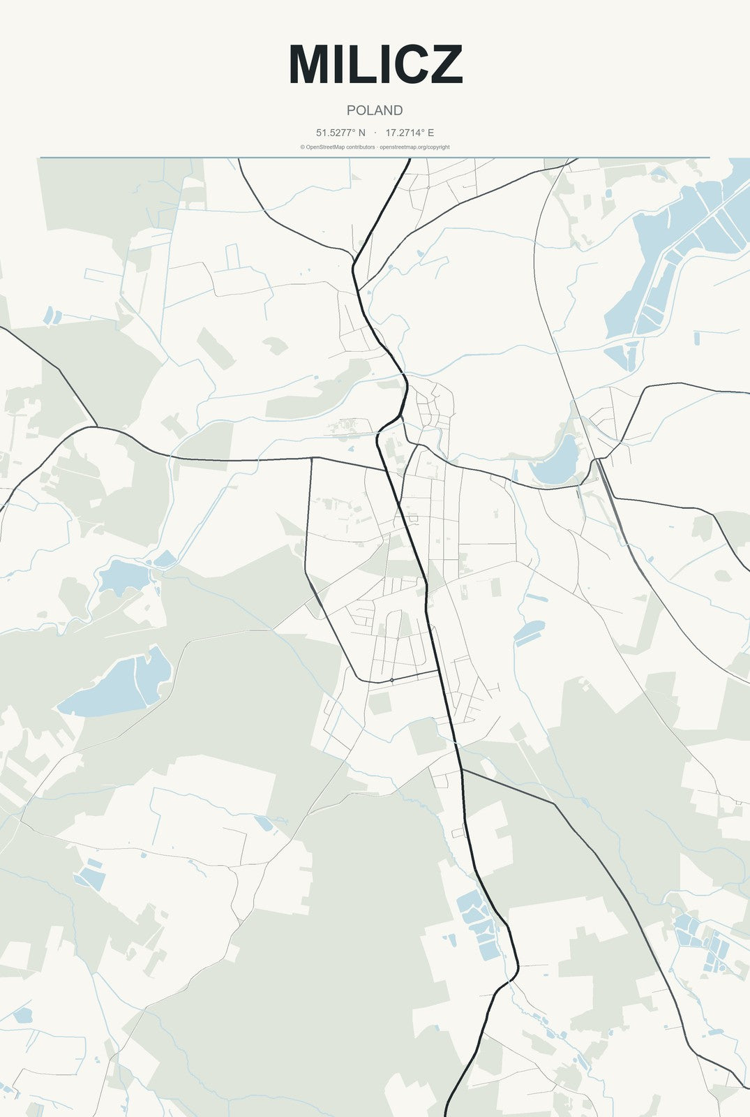 Milicz, Poland City Map Aluminum Sign in Headline Atlas style