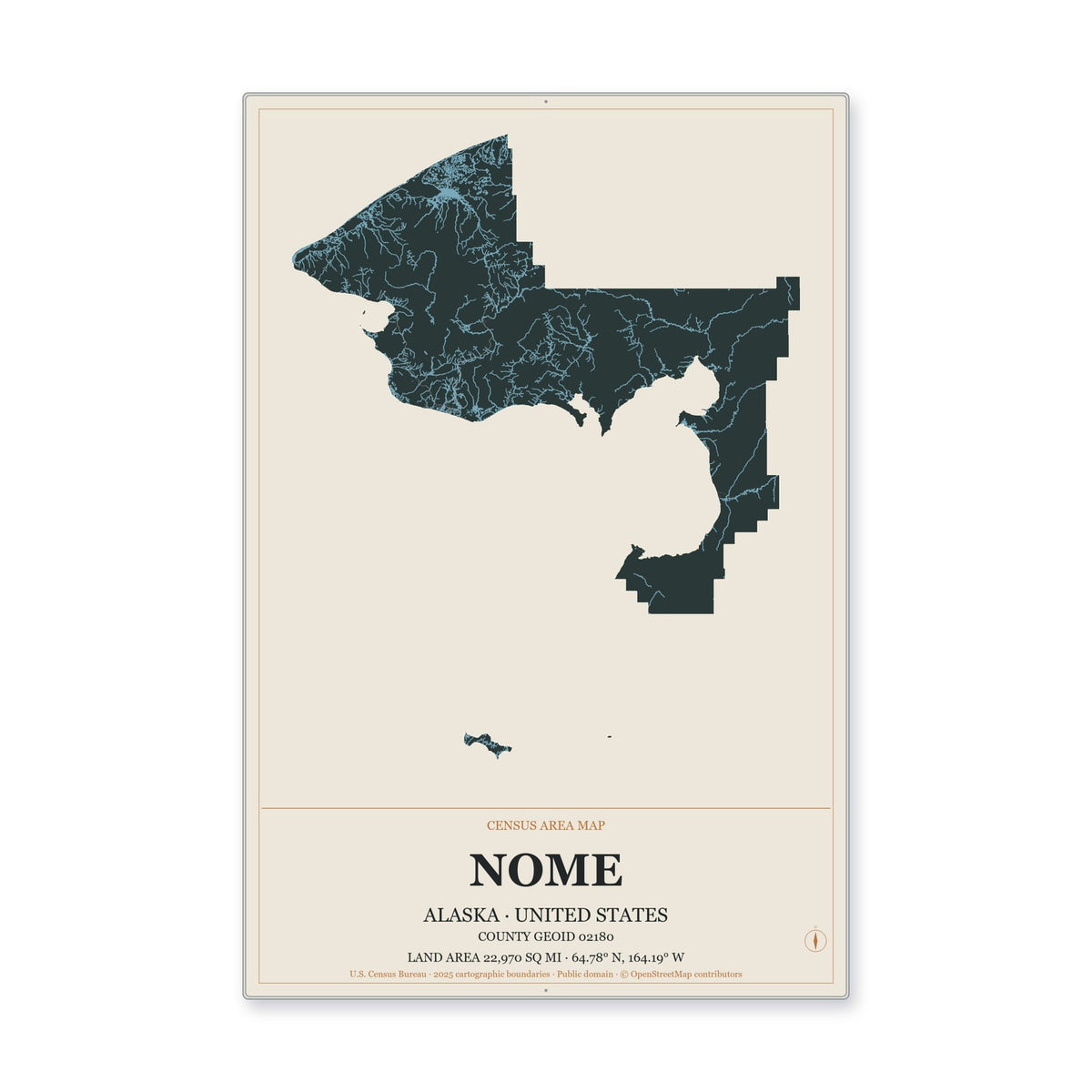 Nome Census Area, Alaska Map Aluminum Sign in Headline Atlas style