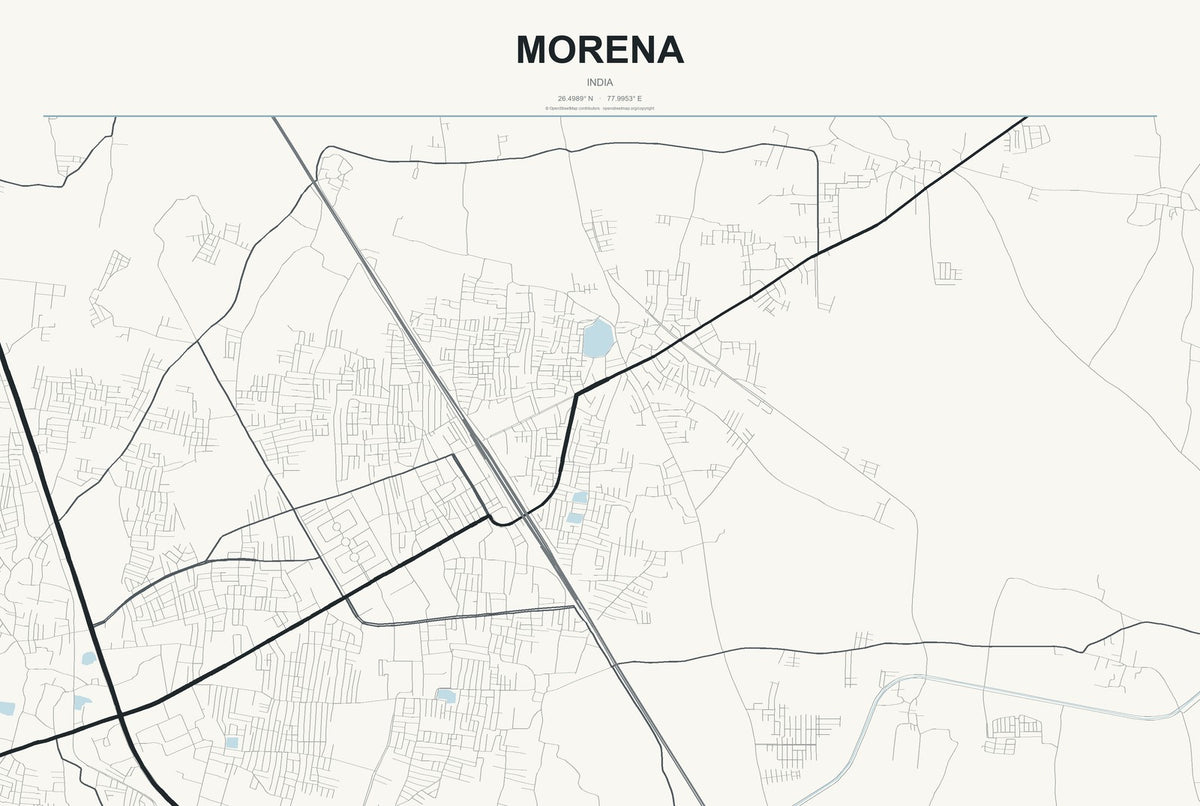 Morena, India City Map Aluminum Sign in Headline Atlas style