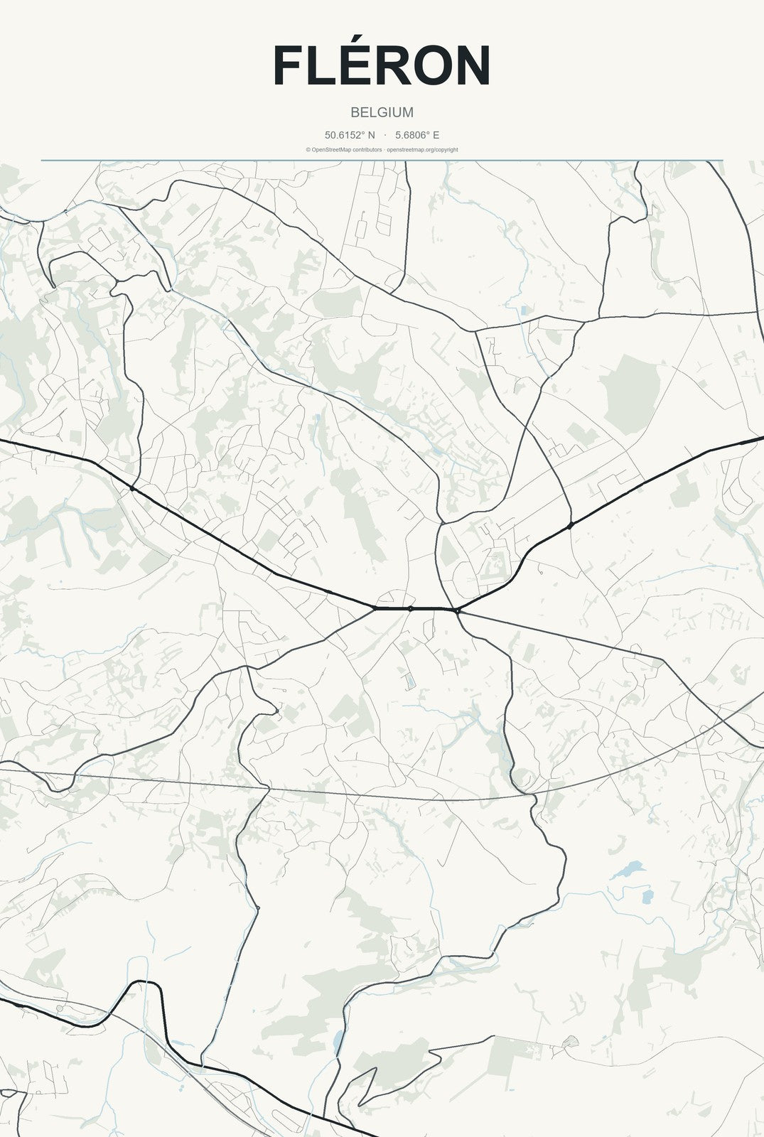 Fléron, Belgium City Map Aluminum Sign in Headline Atlas style