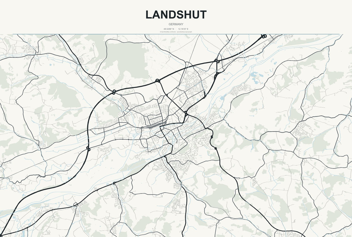 Landshut, Germany City Map Aluminum Sign in Headline Atlas style