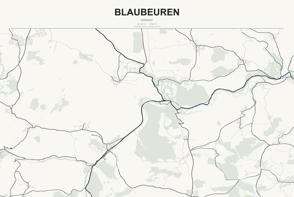 Blaubeuren, Germany City Map Aluminum Sign in Headline Atlas style