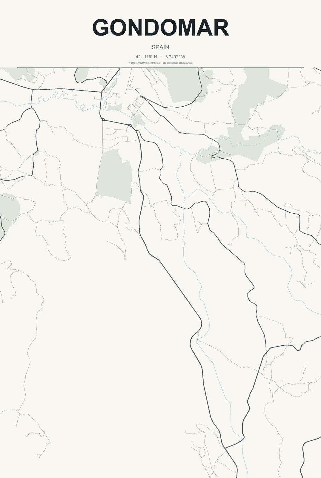 Gondomar, Spain City Map Aluminum Sign in Headline Atlas style