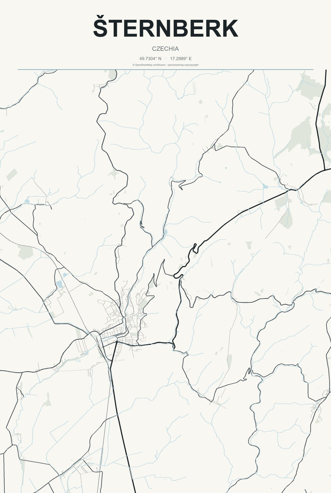 Šternberk, Czechia City Map Aluminum Sign in Headline Atlas style