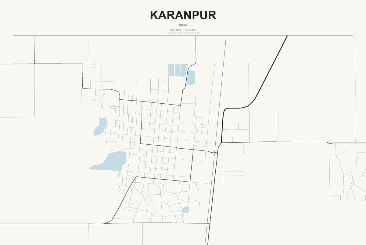 Karanpur, India City Map Aluminum Sign in Headline Atlas style