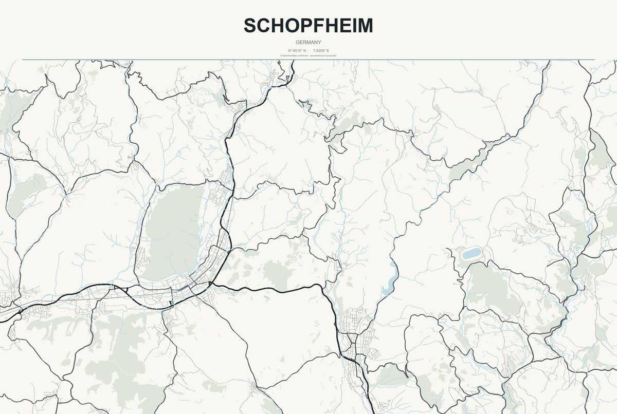 Schopfheim, Germany City Map Aluminum Sign in Headline Atlas style