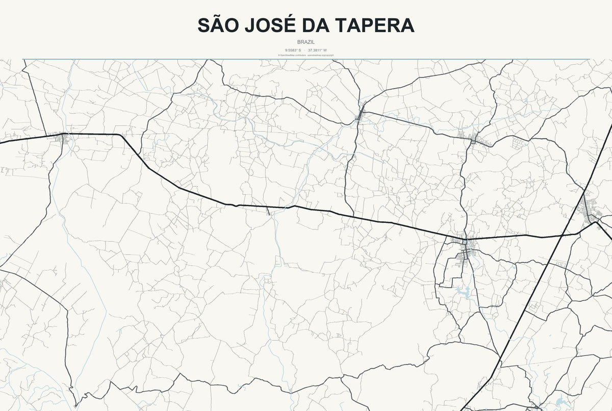 São José da Tapera, Brazil City Map Aluminum Sign in Headline Atlas style