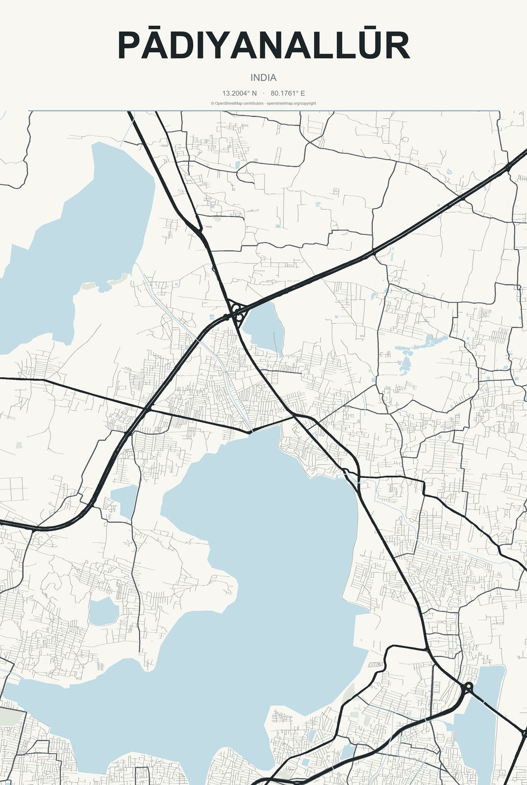 Pādiyanallūr, India City Map Aluminum Sign in Headline Atlas style