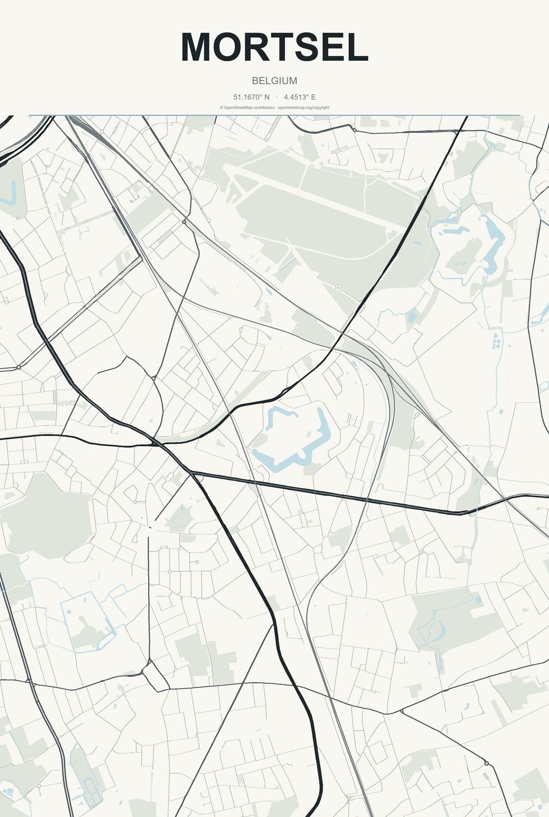 Mortsel, Belgium City Map Aluminum Sign in Headline Atlas style