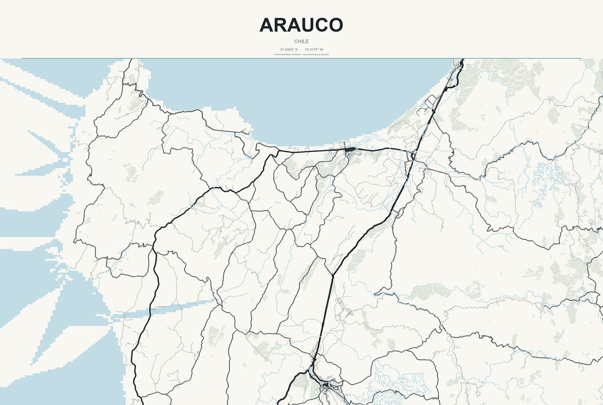 Arauco, Chile City Map Aluminum Sign in Headline Atlas style