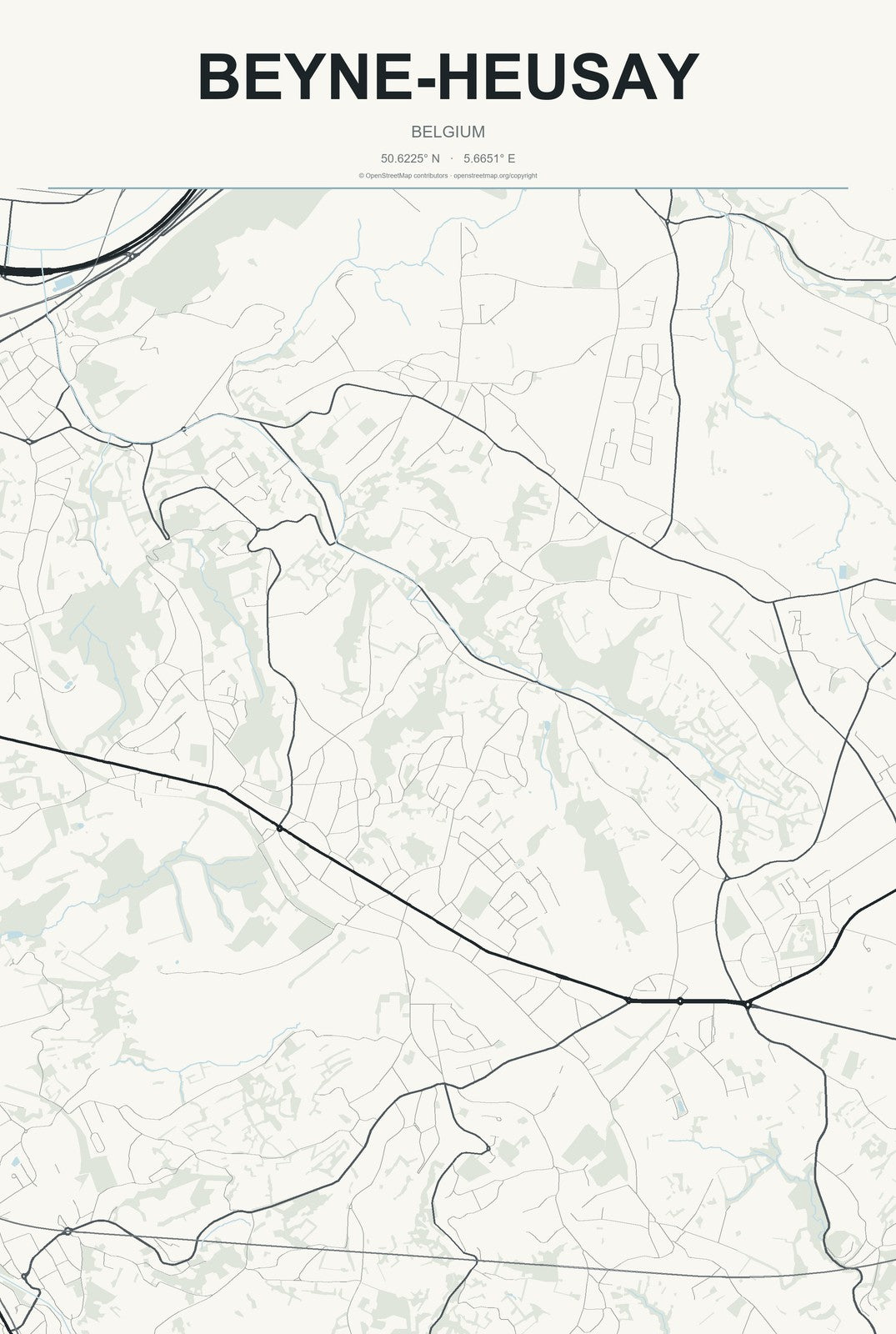 Beyne-Heusay, Belgium City Map Aluminum Sign in Headline Atlas style