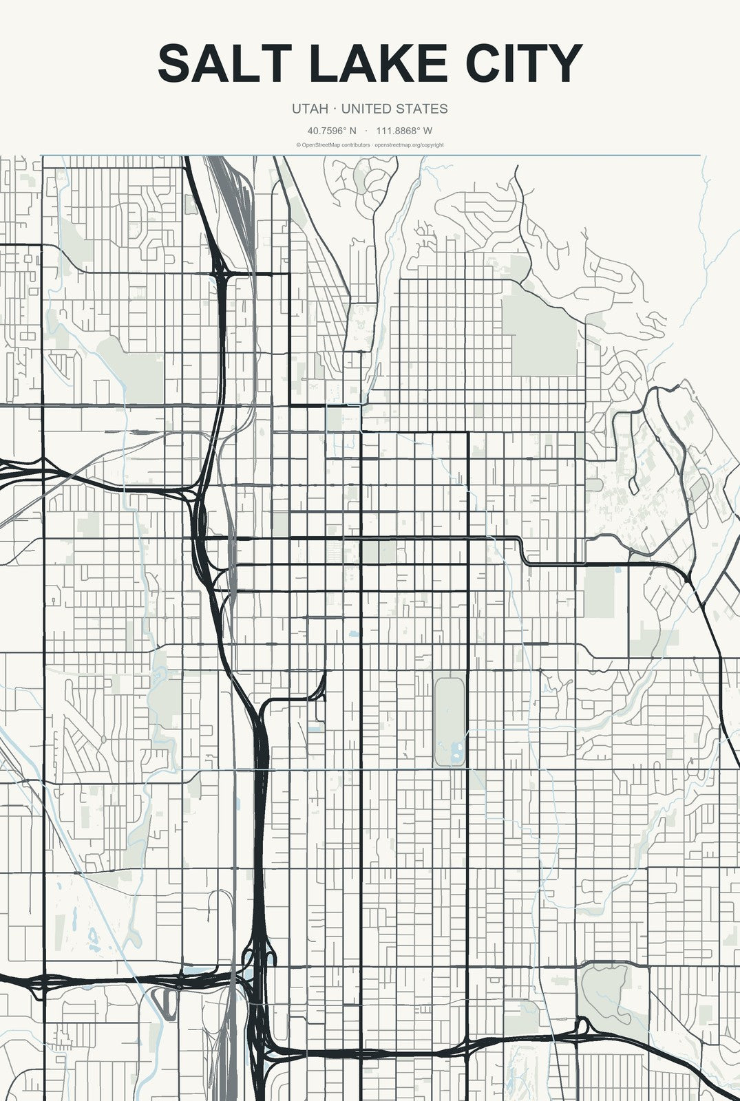 Salt Lake City, Utah City Map Aluminum Sign in Headline Atlas style