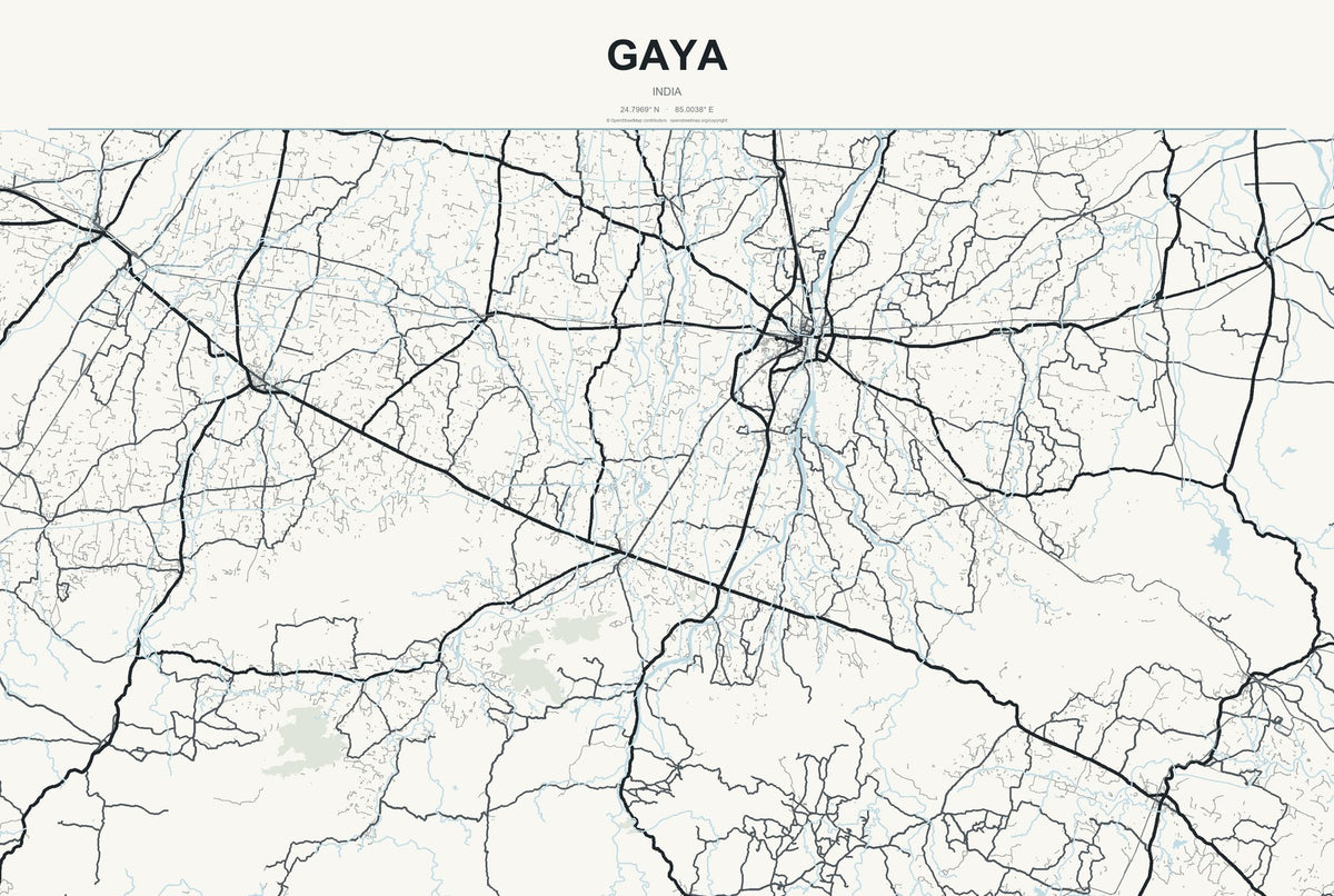 Gaya, India City Map Aluminum Sign in Headline Atlas style