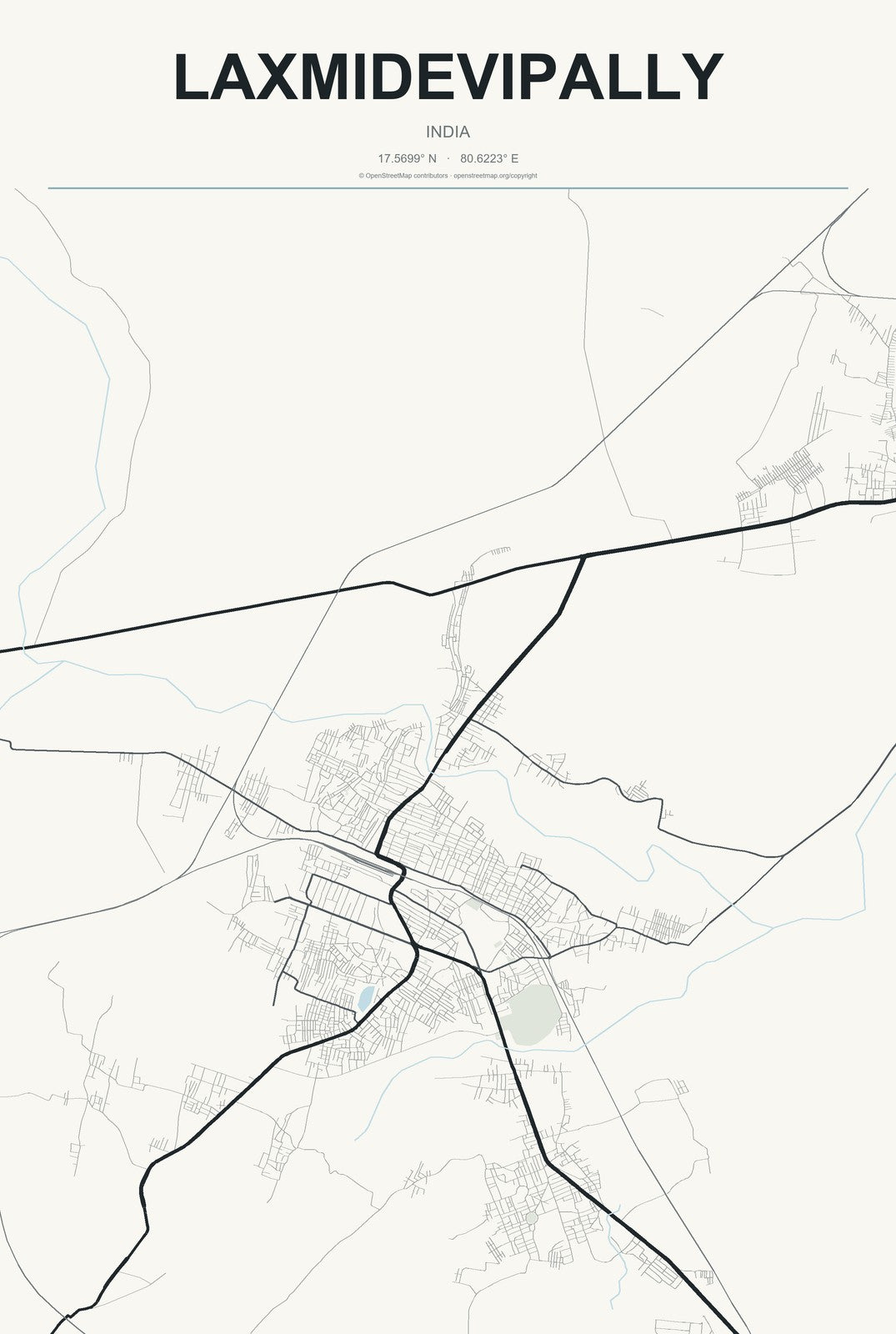Laxmidevipally, India City Map Aluminum Sign in Headline Atlas style